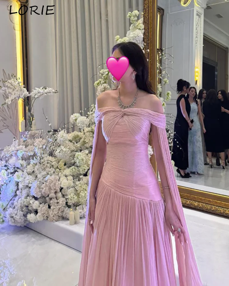 LORIE Shiny Party Dress Off Soulder Ruched Shawl A-Line Pleats Evening Dress Prom Dress Crepe Sparkly Party Gown Club Customized