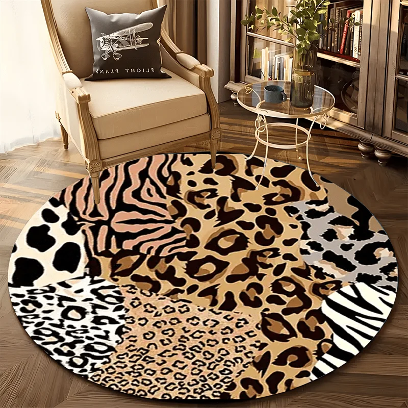Decorative Non Slip Floor Rug Black White Plaid Motif Round Mat Household Carpet for Living Room Bedroom Indoor Home Vibe