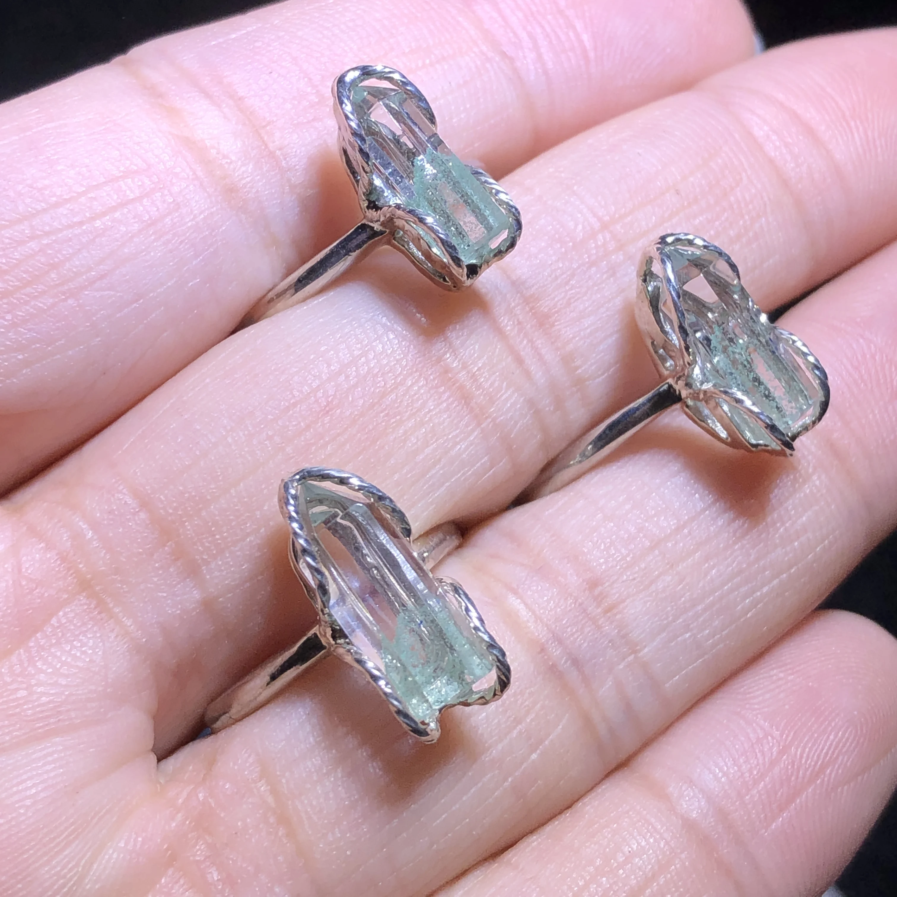 1 Pc Fengbaowu Natural Stone Green Phantom Crystal Lodolite Hexagram Ring 925 Sterling Silver Jewelry Gift For Women Men