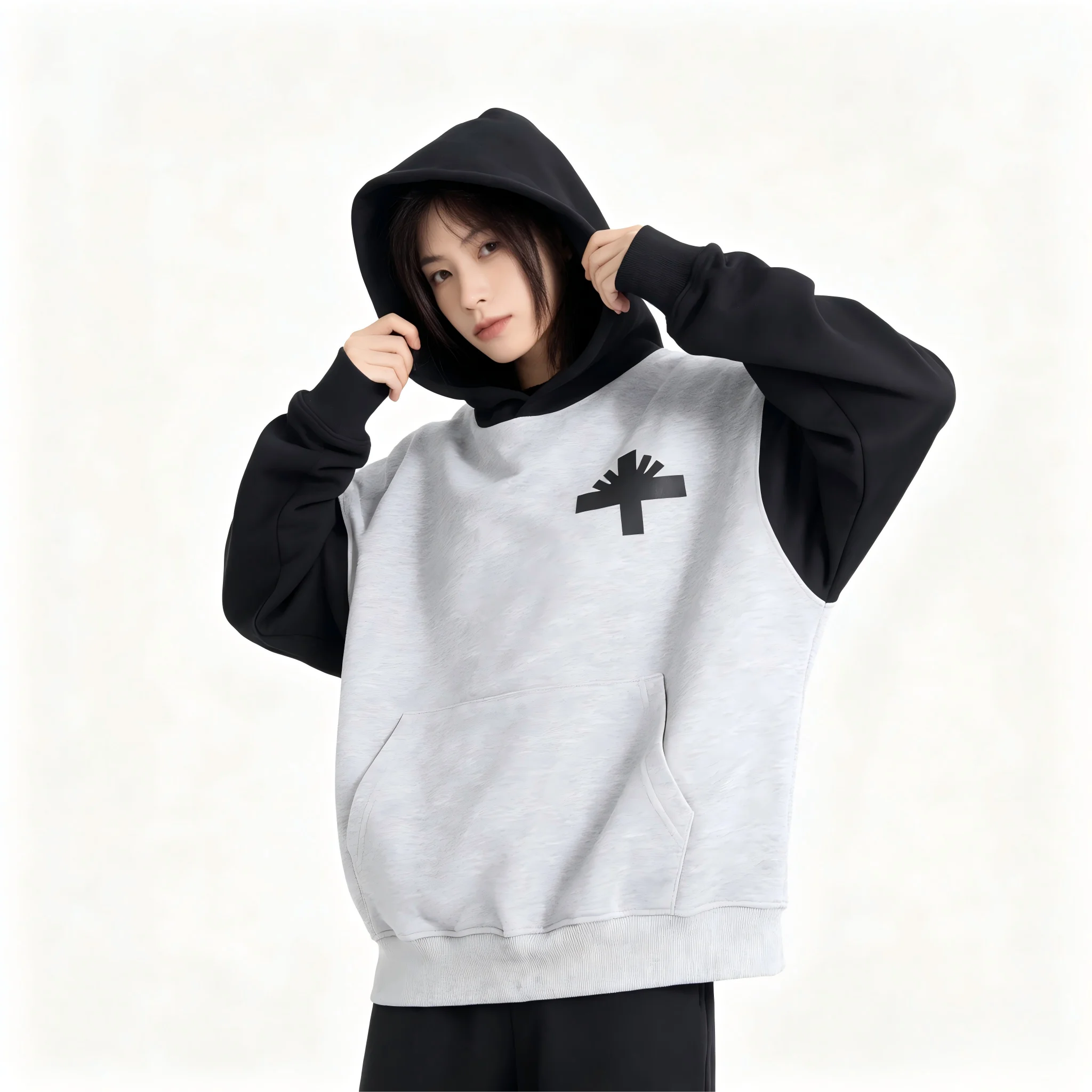 Vertabrae American high street trend Sacred prayer oversized hooded sweatshirt for both men and women