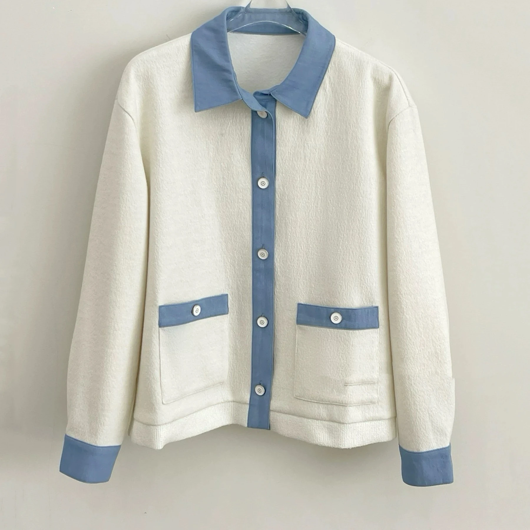 الليمون الجبن LAN25 الخريف ملابس العمل Sle لصق اللون طوق القطن Jaet المرأة طويلة Sve طوق منتظم صالح ملابس خارجية