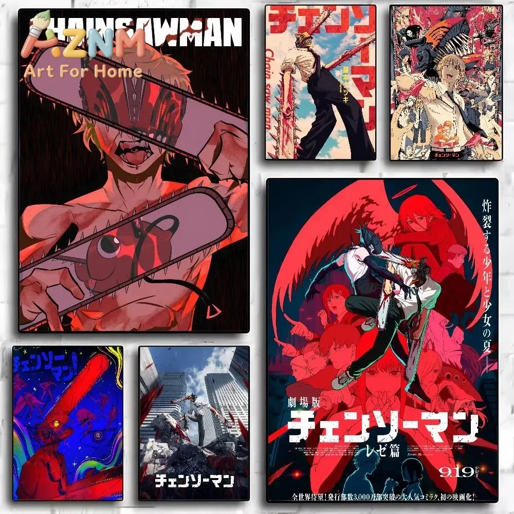 AZNM Chainsaw Man Anime Canvas Wall Art Frameless Print Poster for Home Bedroom Living Room Wall Decor