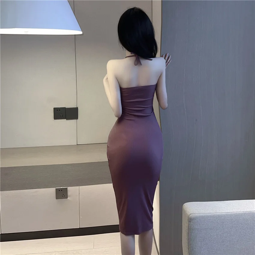 Vestido sin tirantes con cuello Halter para mujer, vestido Sexy sin mangas recortado, vestido ajustado con espalda descubierta para noche, cóctel, fiesta y vacaciones