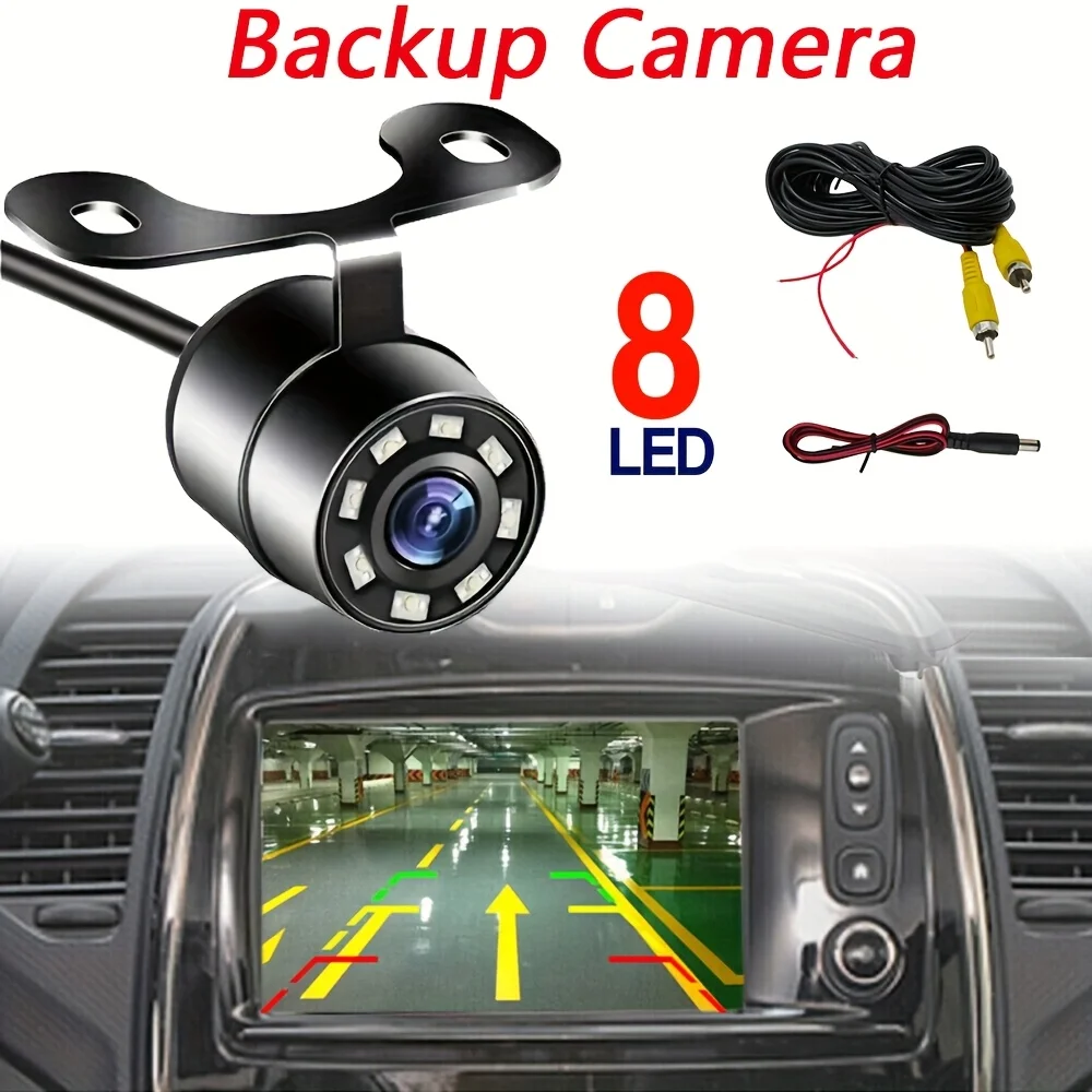 HD Backup Camera with 8 LED Lights & Night Vision - for SUV, Truck, Camper, RV, Bus - No Battery Needed, Car Backup Camera