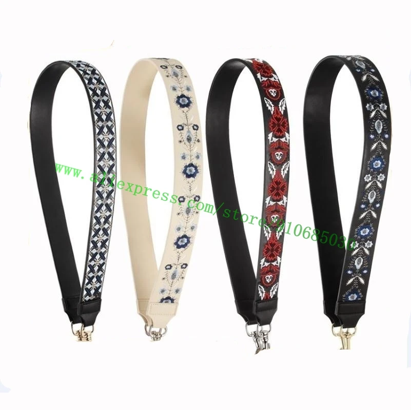 Top Grade Real Calf Leather Embroidery Bag Strap For Lady Designer Handbag Purse Women Shoulder Carry Belt Replacement