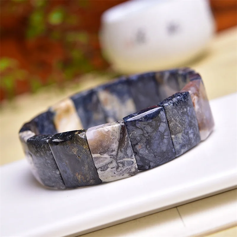 Natural Peter Stone Bangle Handmade Crystal Quartz Jewelry Stretch Bangle Children Birthday Gift 1PCS 14x18mm