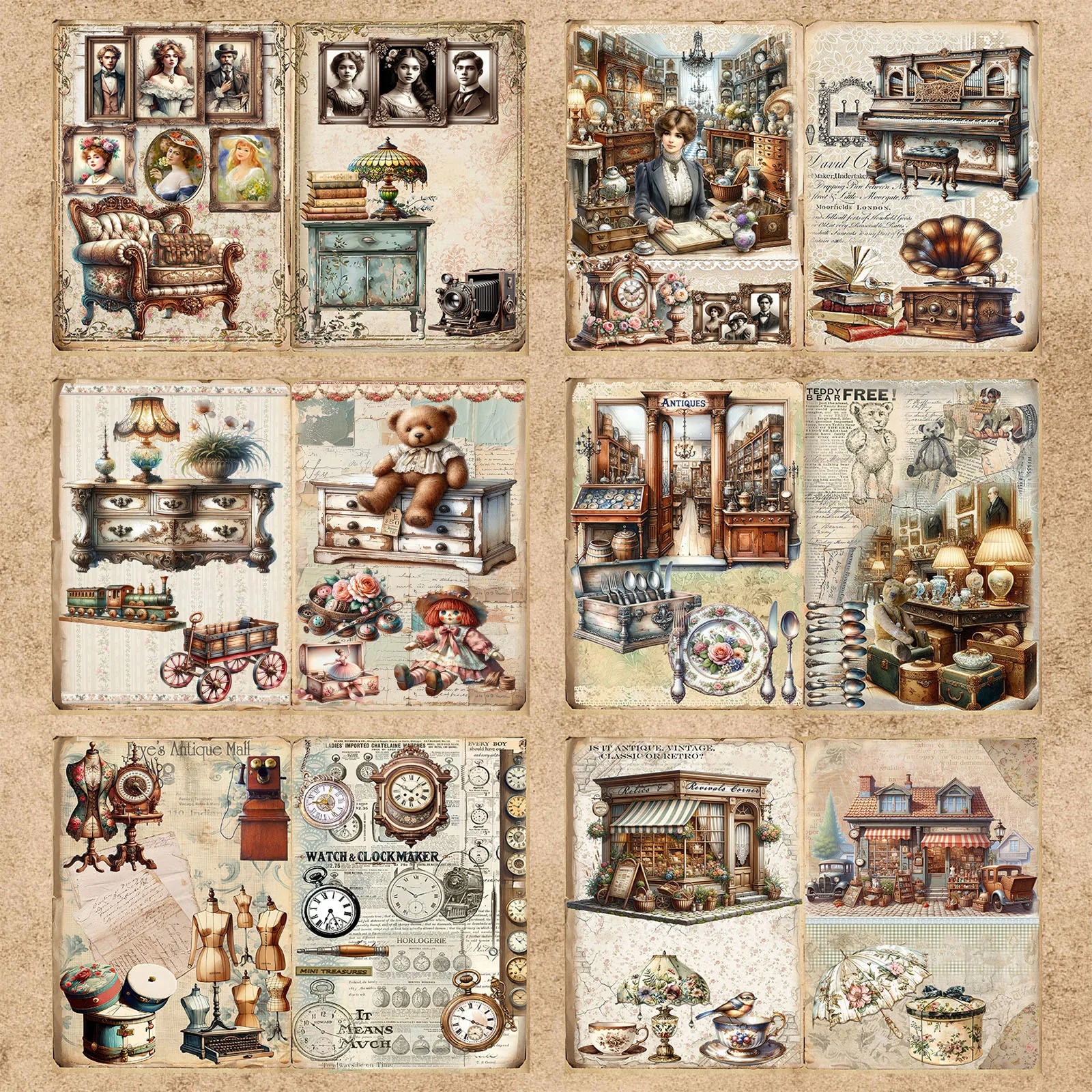 10 Sheets A5 Size Victorian Girls Suit Dress Retro Old Items Background Vintage Grunge Journal Planning Scrapbooking