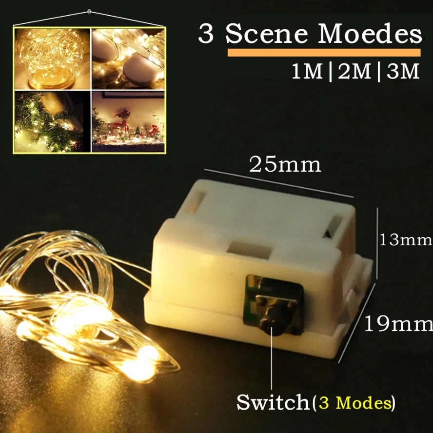 

20*With Battery LED String Lights Copper Silver Wire Garland Light Fairy Lights Party Decoration for Christmas Wedding 1/2/3M