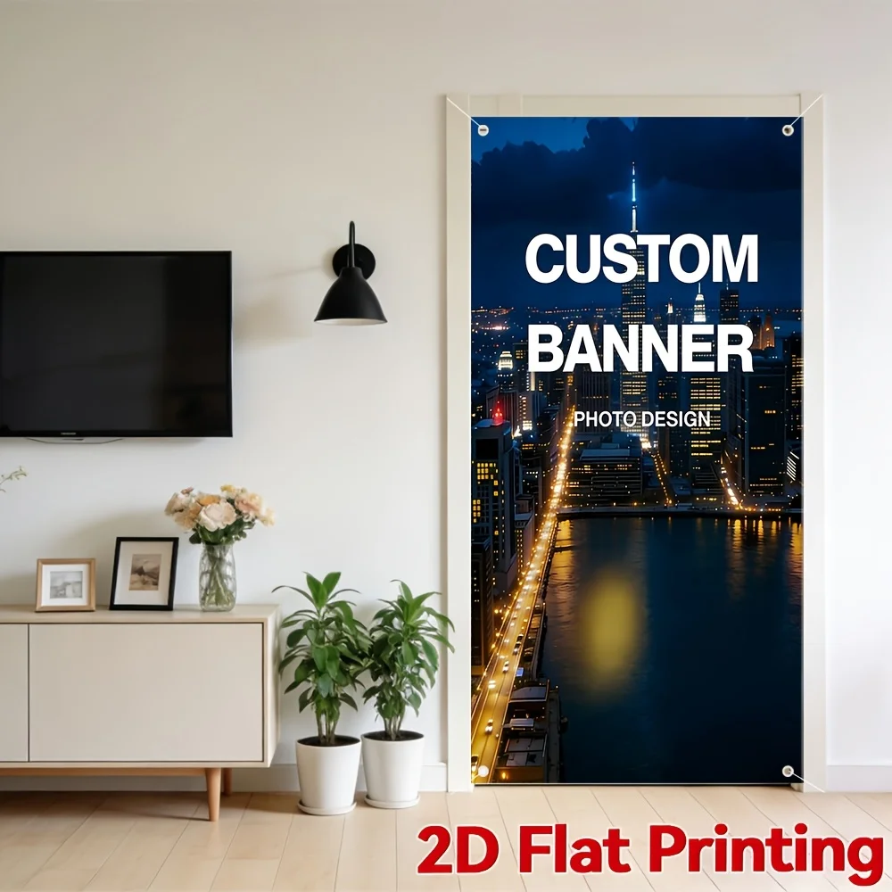 2D FLAT 1pc Custom Door Banner, Upload Your Text/Logo/Photo, Ideal for Gardens, Halloween, Wedding, Birthdays Wall Hanging Decor