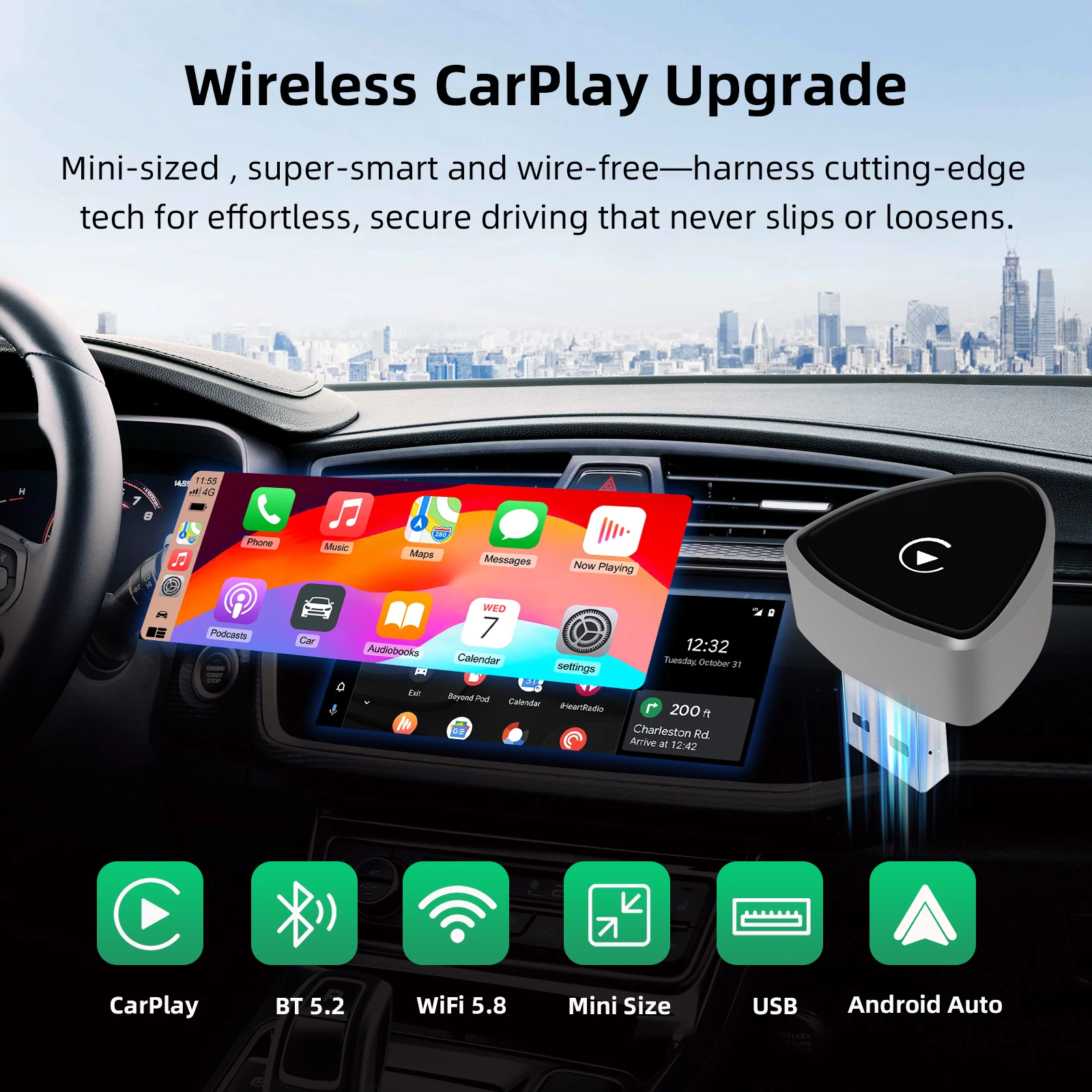 2025 New Mini 2in1 Wireless Adapter CarPlay & Android Auto Smart Dongle Adapter Super Mini Box for 99% OEM Car, Plug and Play
