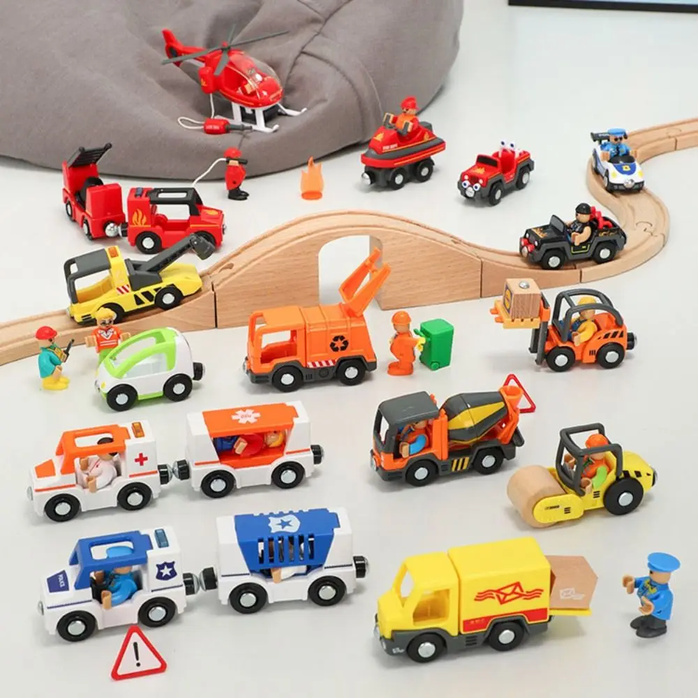 

Ambulance Magnetic Train Car Forklift Trailer Vehicle Toys Wood Train Track Toy Electric Locomotive Track Railway Toys Kids Gift