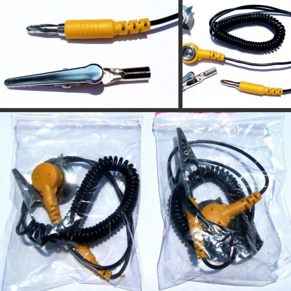 1pc ESD Ground Wire Anti-static Yellow Black Grounding Cable Coiled Cord Clip Claw Electrical Equipment Supplies