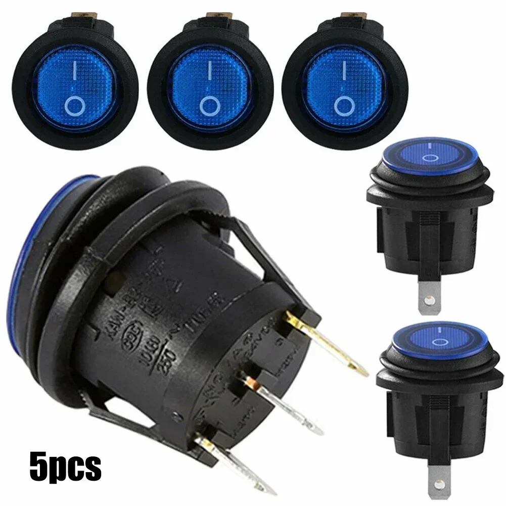 

5pcs Round Switch Blue-Light LED 12V Car Boat Truck Round Rocker-Toggle ON/OFF Auto Marine Round Switch Car Boat Parts