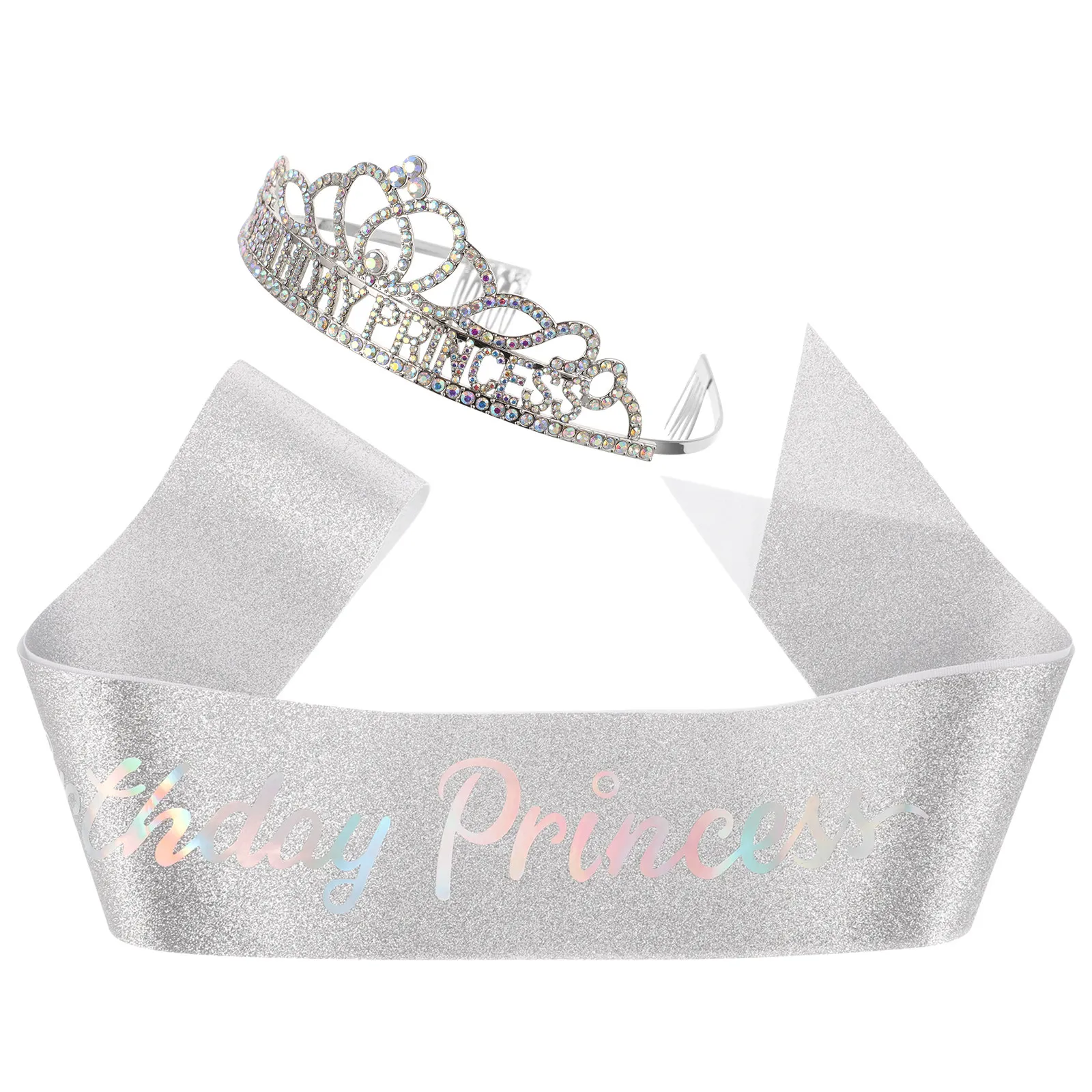 1Set Princess Birthday Crown and Sash Set for Women Adults Mom Daughter Wife Sister Aunt Grandma Female Friends Party
