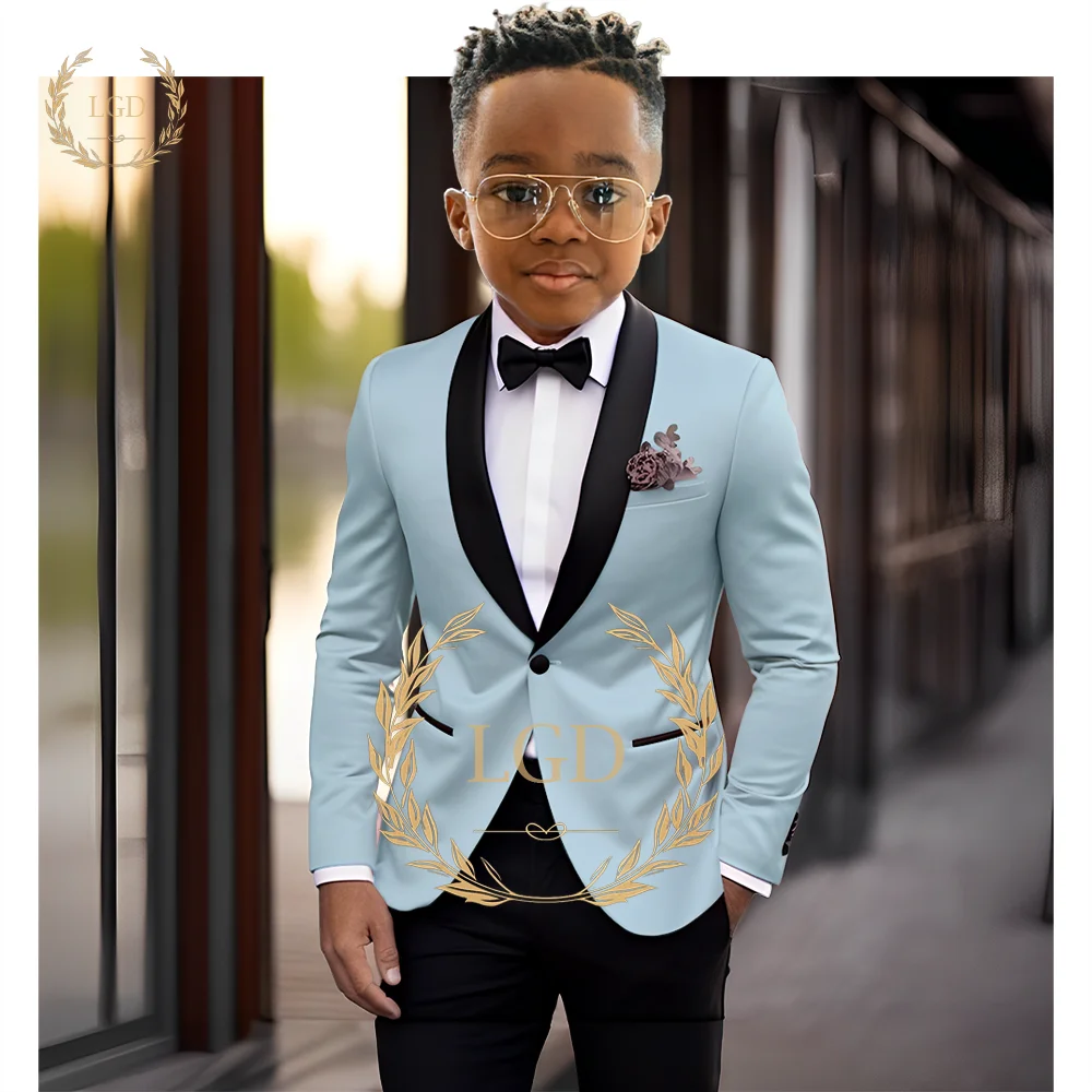 Boys\' black shawl collar single button suit dress set 2-piece (jacket+pants) children\'s wedding party birthday tailcoat