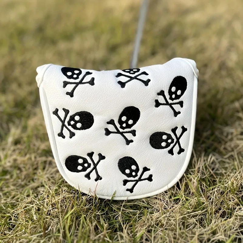 1pc Skull Embroidered Pattern Golf Club Head Cover, Durable PU Material, Golf Putter Head Covers, Golf Accessories