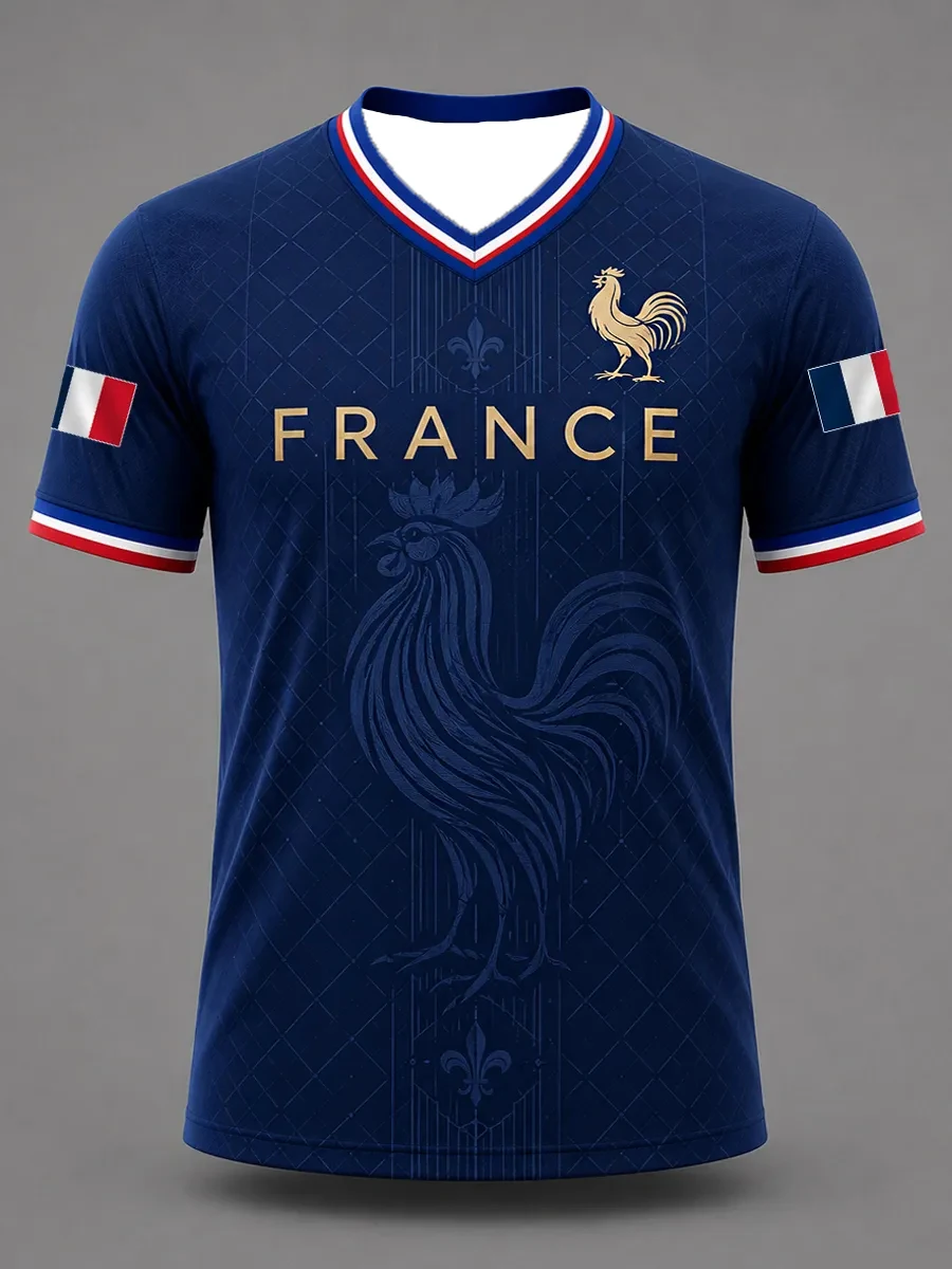 Motorcycle Men's France Football Printed Casual Short Sleeves T-Shirt Football Cultural T-Shirt