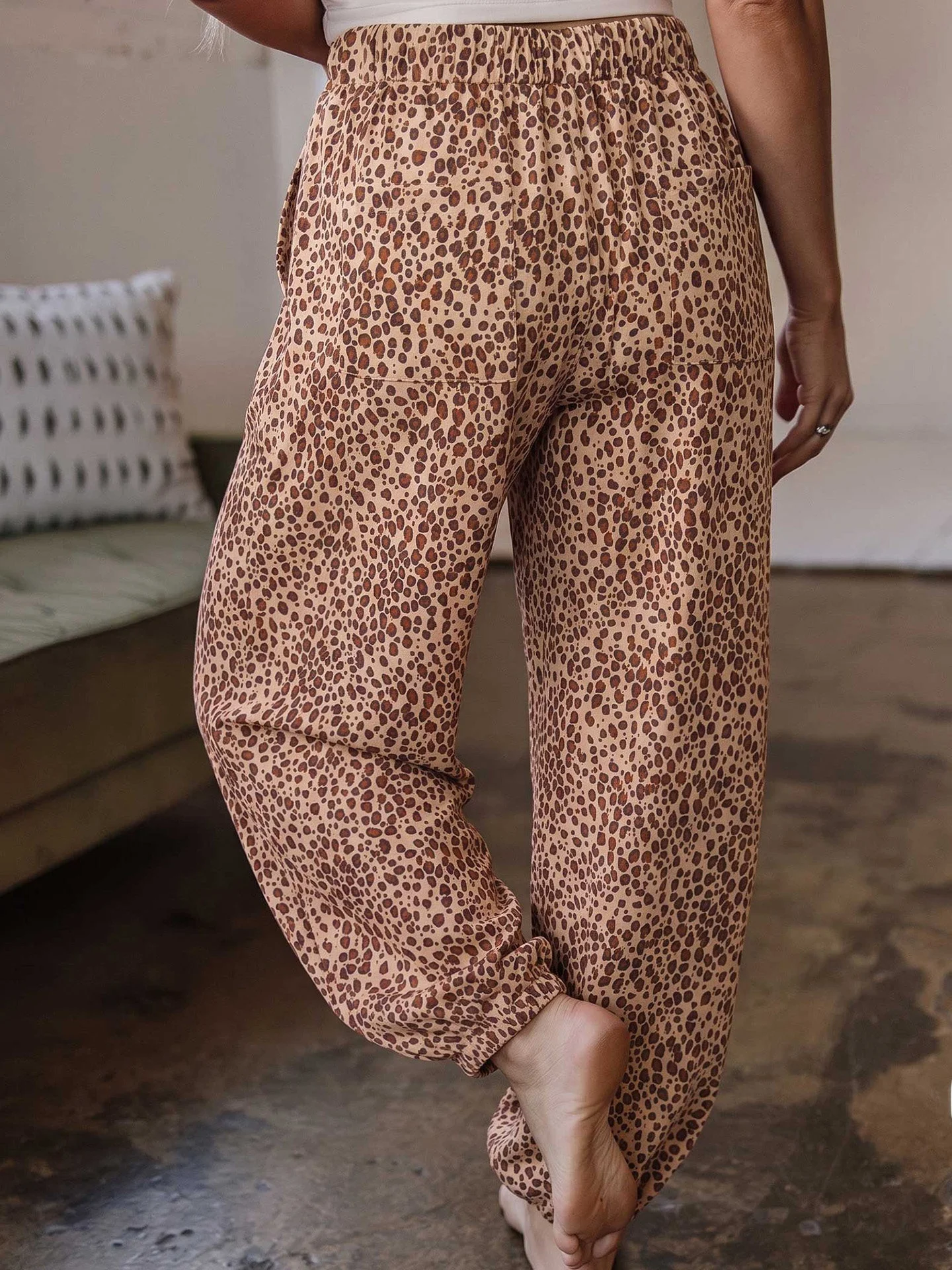 DearLover American Retro Leopard Print High Waist Drawstring Women's Casual Pants Autumn New Style Slimming Cuffed Trousers