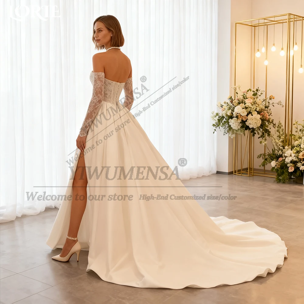 Unique Design Lace Wedding Dresses For Bride Slit Sleeveless A Line Bridal Gowns Princess Women Formal Party Attire Customized