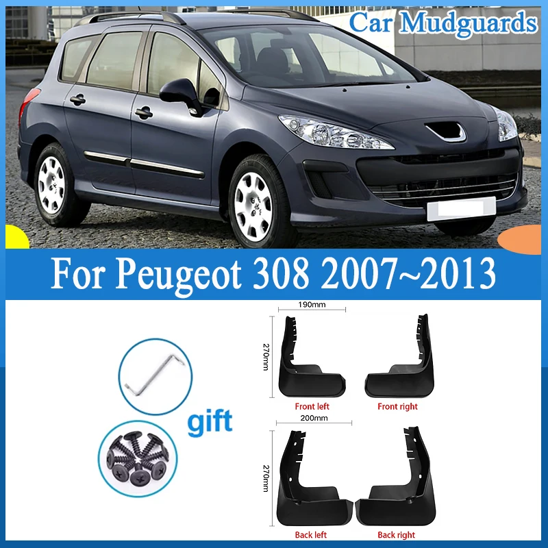 

Автомобильные брызговики для Peugeot 308 I MK1 T7 2007 ~ 2013 г., брызговики на переднее и заднее колесо, брызговики, защита крыла, автоаксессуары