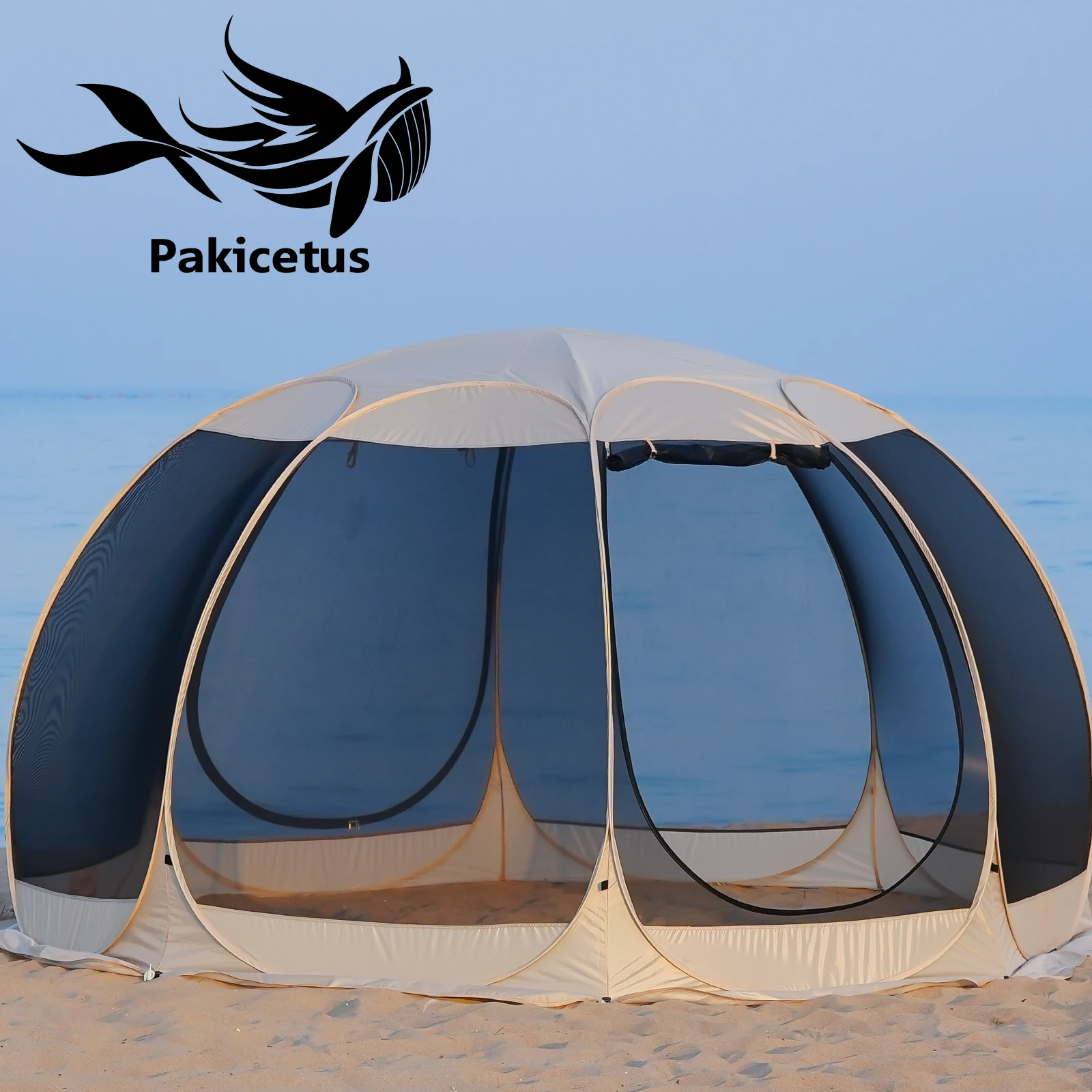 PAKICETUS Pop-Up-Zelt mit Netzüberdachung, 6-seitig / 8-seitig, für 4-6 Personen, Outdoor-Campingzelt aus Polyesterstoff für Camping, Picknick, Gartenparty