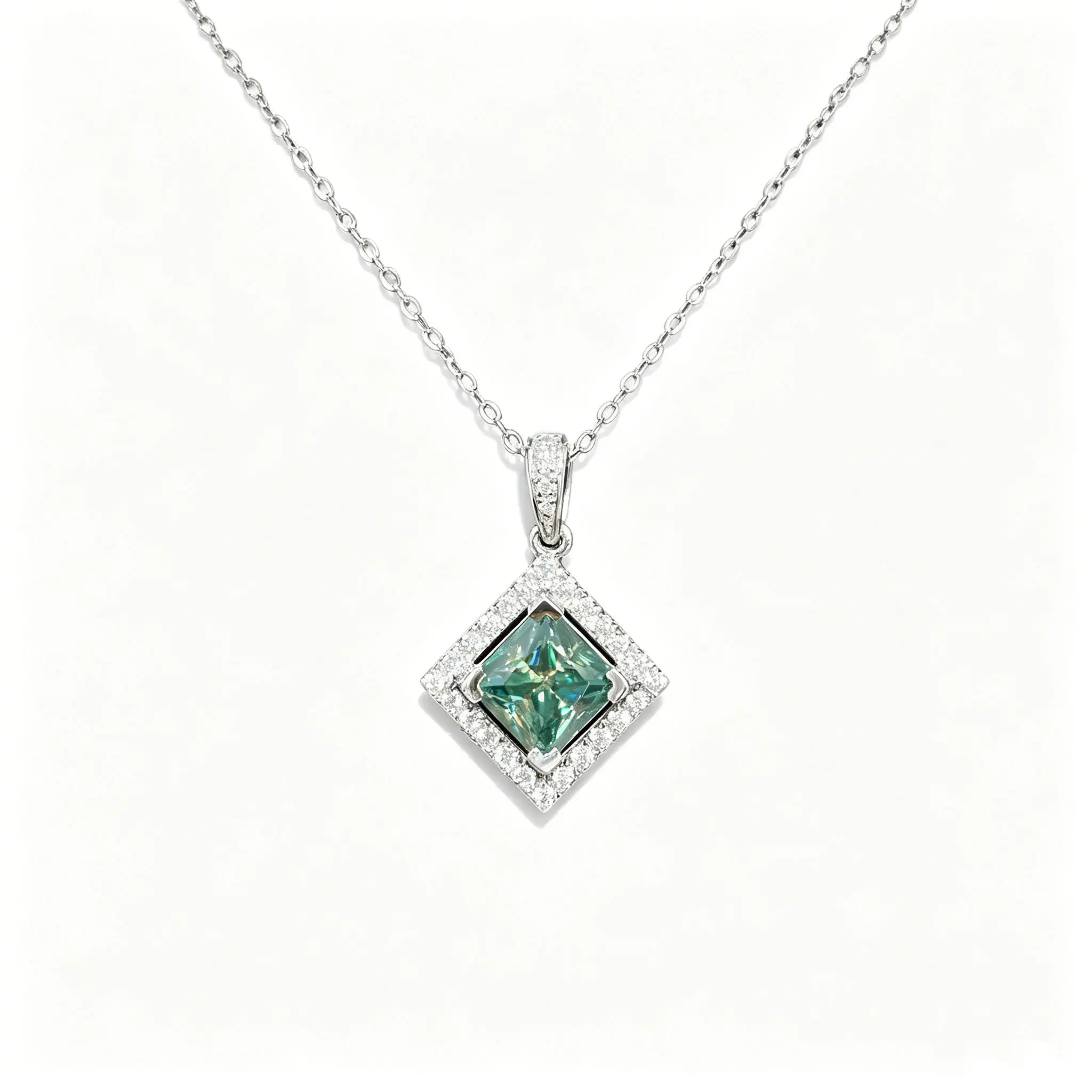 

Necklace, women's fashion, blue-green Moissanite pendant, geometric niche, new minimalist temperament set, 925 silver jewelry, wedding engagement accessories, Valentine's Day/commemorative gifts, birthday gifts, anniversary gifts