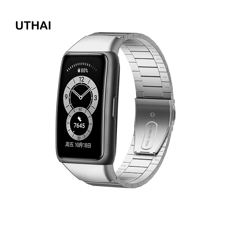 Metalen Bamboe Polsband Voor Huawei Band 6 Metalen Vervanging Stalen Riem Voor Honor Band 6/Huawei Sport Band 6 uthai S26