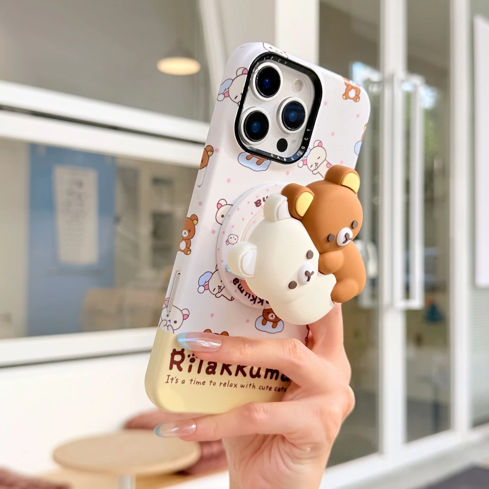 ثلاثية الأبعاد لطيف الكرتون Rilakkuma الدب حامل قبضة مغناطيسي Magsafe اللاسلكية تهمة جراب هاتف آيفون 17 16 15 14 13 برو ماكس غطاء #4
