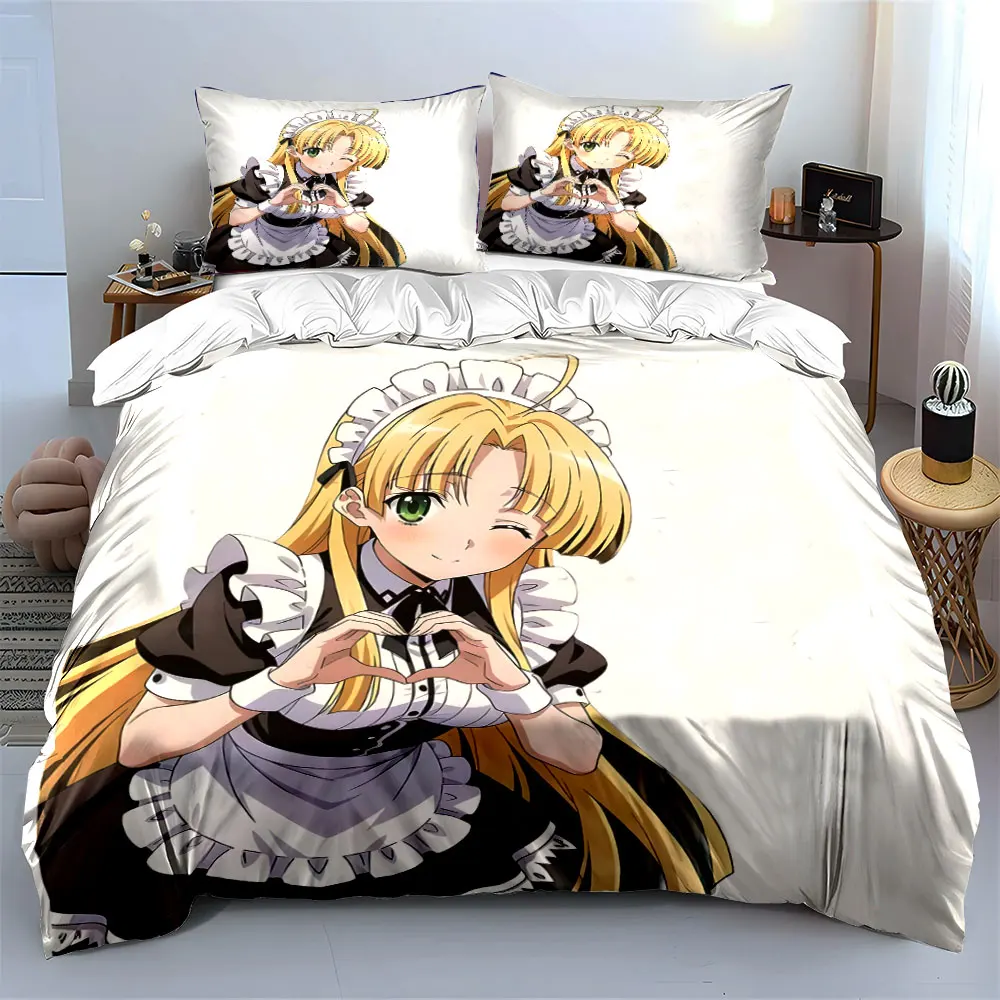 Blonde girl in maid outfit Print Bedding Set 1 Duvet Cover 2 Pillowcases for Adult and Children Luxury Gift Full Size