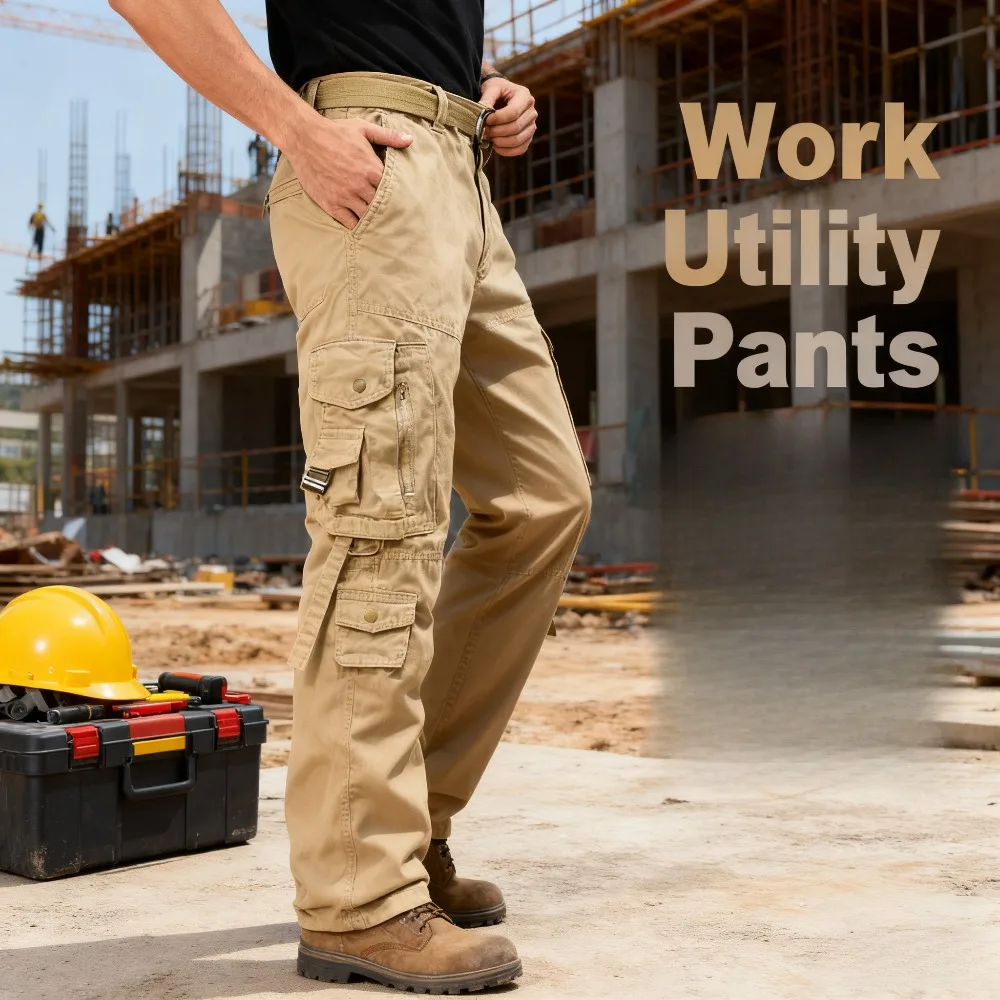 

Мужские брюки-карго в западном стиле, свободные ветрозащитные прочные повседневные брюки с несколькими карманами