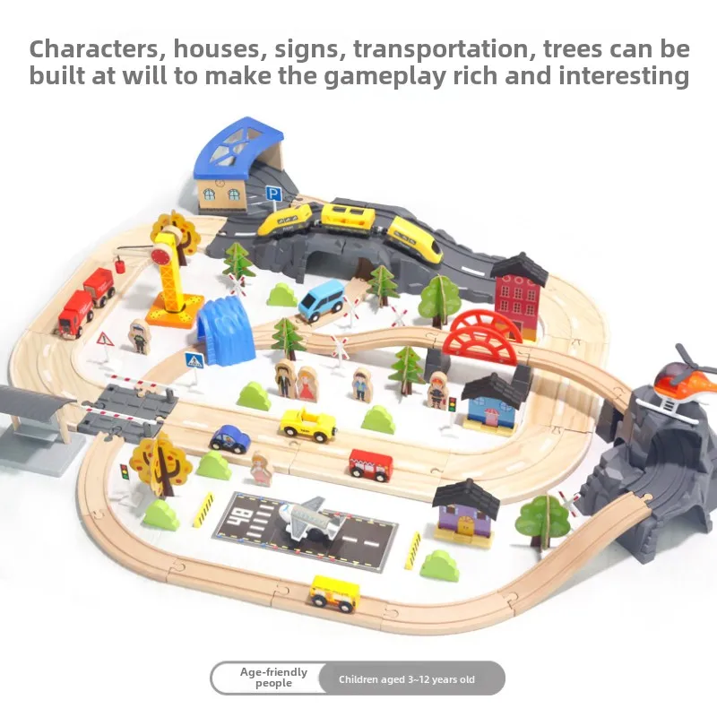 Children Toy Puzzle 128pcs Luxury Rail Train Building Blocks Constructor Miniature Accessories Montessori Wood Toys Board Games