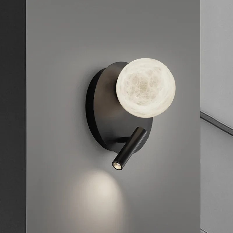 Simples todo o cobre mármore lâmpada de parede escada quarto cama cabeça corredor fundo parede pode girar leitura led lua lâmpada parede