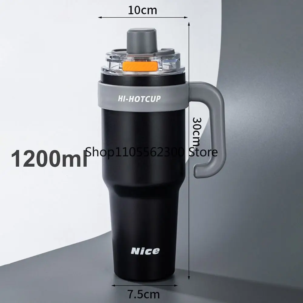 40Oz 1200ML Cold Storage Mug with Straw Ceramic Coated Insulation Or Cooling Coffee Mug 316 Stainless Steel with Handle