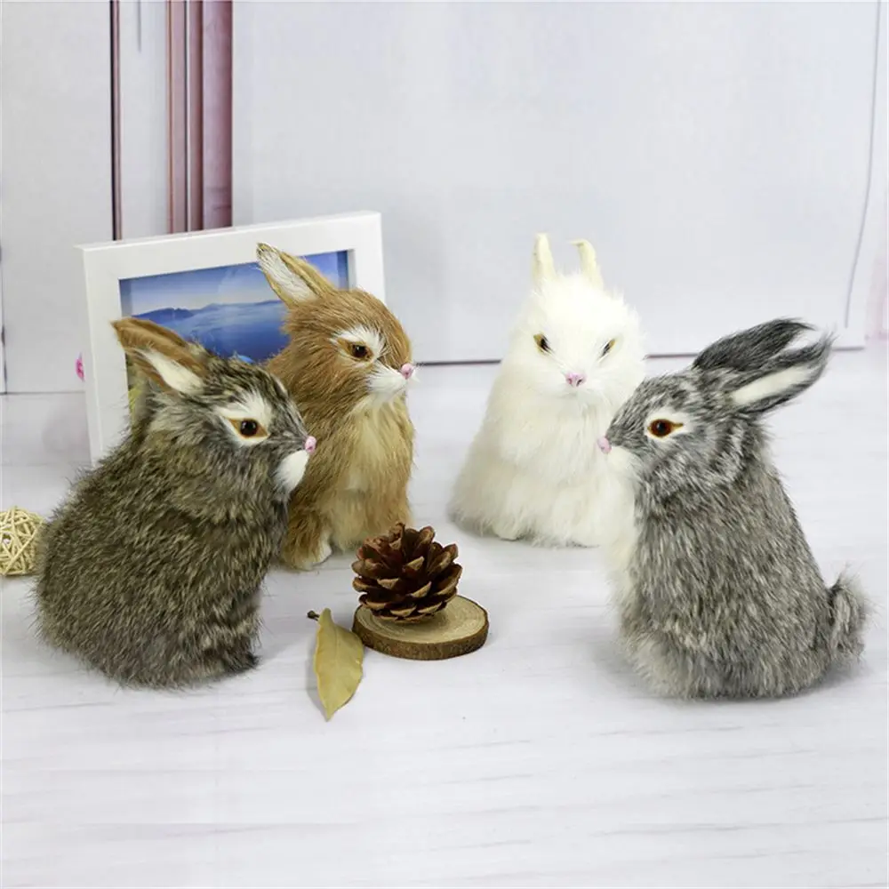 15CM Mini Realistic Cute White Plush Rabbits Fur Lifelike Animal Easter Bunny Simulation Rabbit Toy Model Birthday Gift