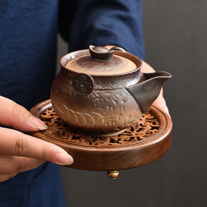 Coarse pottery ingot hand-held pot Household ceramic bubble teapot Retro Chinese single pot Not hot, tea bowl kiln pot