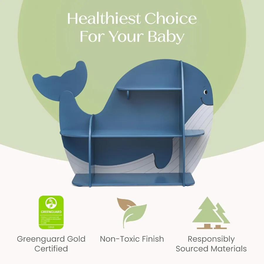 Whale Bookcase Greenguard Gold Certified Blue for Modern Home Offices and Living Rooms Stylish Storage Solution with Safe LowVO