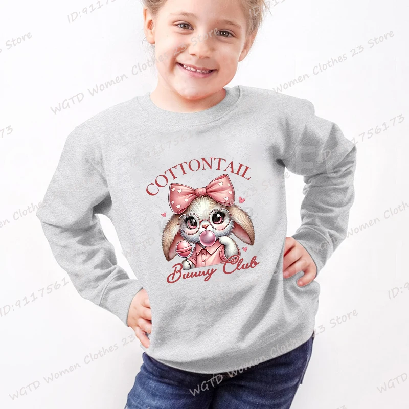 Easter Day Cottontail Bunny Club Sweatshirts For Kids Creative Children Autumn Winter O Neck Hoodless Pullovers Soft Casual Tops