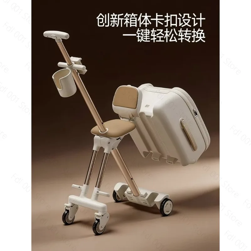 20‑Inch Custom Kids Ride‑On Suitcase With Baby Seat Sturdy Lightweight Children Travel Trolley Luggage for Family Outdoor Trip