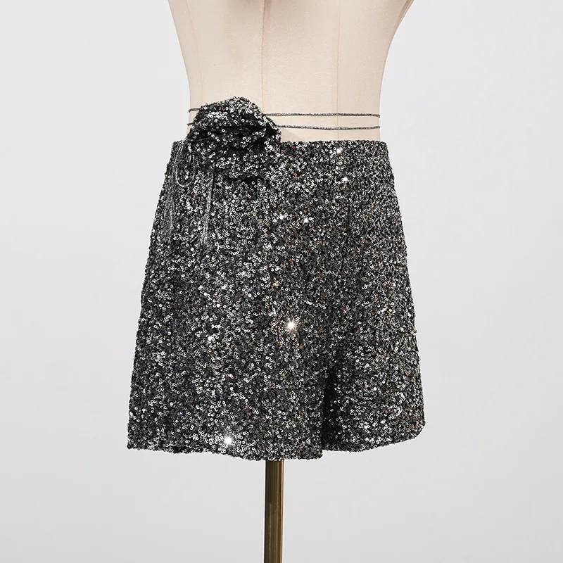 HKSH 여름 새로운 여성의 하이 스트리트 아메리칸 레트로 섹시한 핫 바지 세련된 트렌디 캐주얼 패치 워크 스팽글 슬리밍 반바지 HK8296