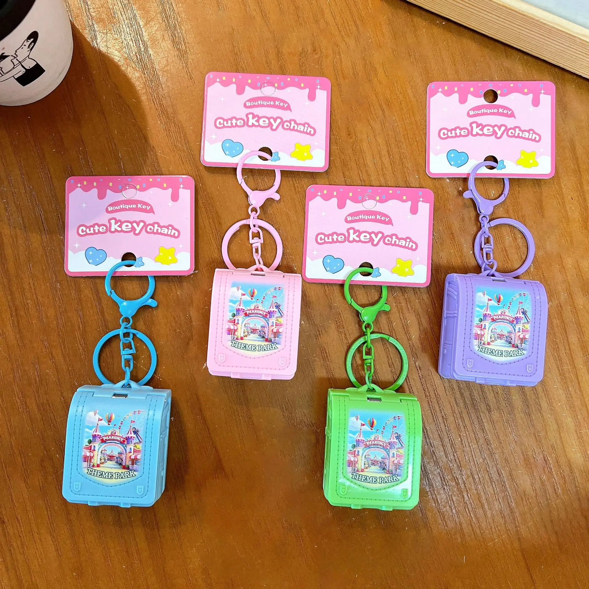 Creative 3D Folding Book Shape Keyring Dream Amusement Mini Model Keychain Cartoon Castle Pop Up Book Key Chain Gifts
