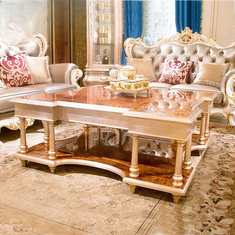 European mahogany carved coffee table champagne long coffee table neoclassical 1.3 meters coffee table TV cabinet combination