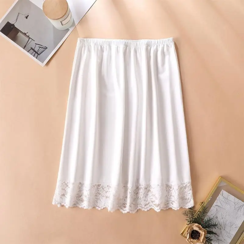 652F Phụ Nữ Chiều Dài Đầu Gối Vô Hình Tây Nam Không Petticoat Nửa Trơn Trượt Lưng Thun Chắc Chắn Viền Ren Váy Midi Cho Dưới Áo