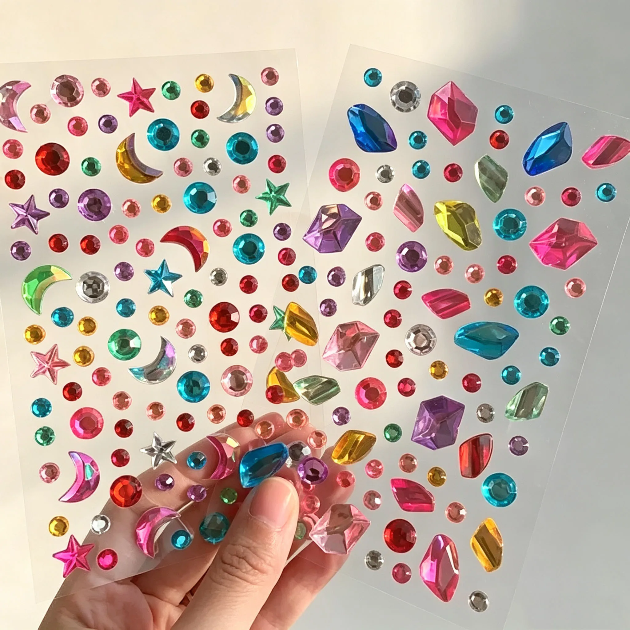 Self‑Adhesive Rhinestone DIY Stickers, Colorful Acrylic Gem Glitter Stickers, Moon Star Diamond Gems, for Kids Craft, Scrapbooki