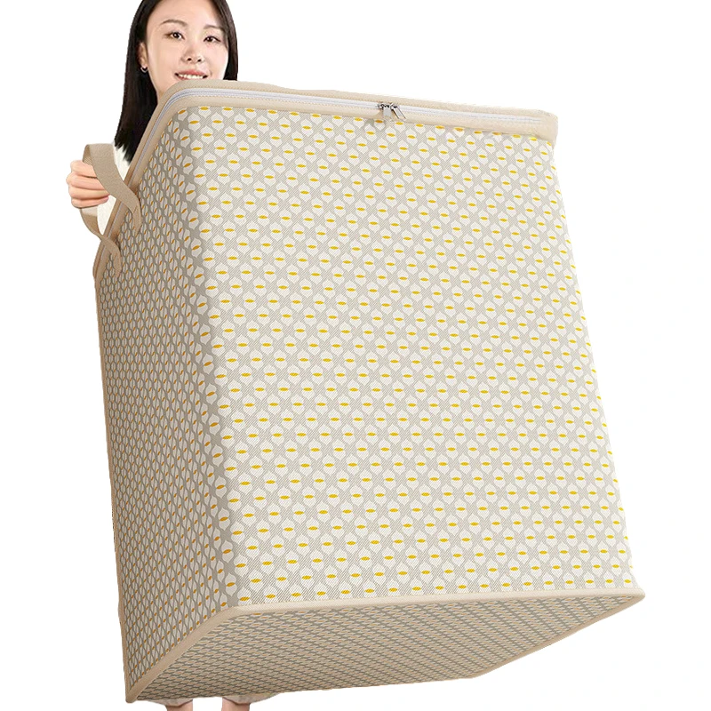 

Large Capacity Clothes Storage Bag with Handle Foldable Dust Proof Quilt Organizer Bin for Wardrobe Bedding Closet Use