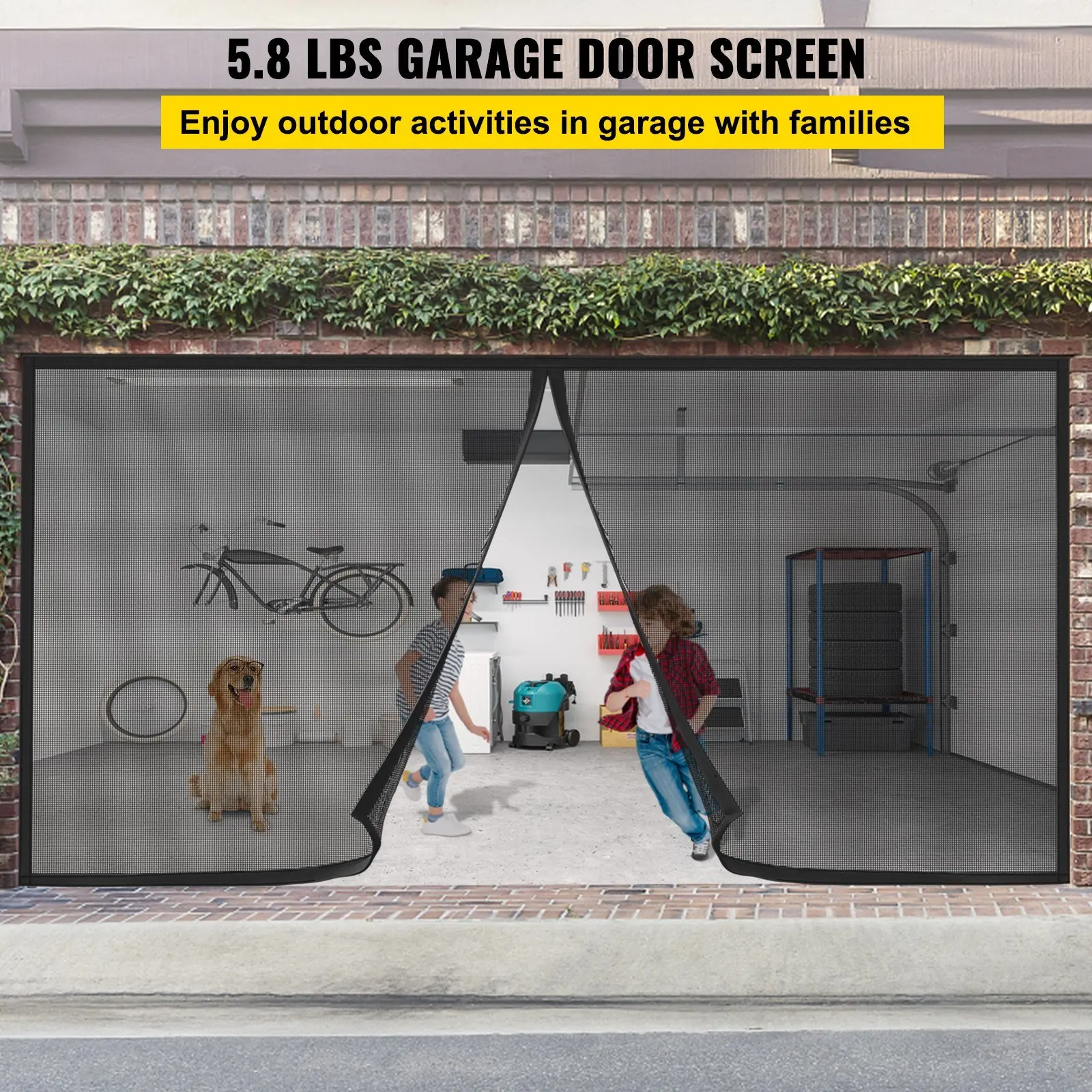 Garage Door Screen, 18 x 7 ft for 2 Cars, 5.8 lbs Heavy-Duty Fiberglass Mesh for Quick Entry with Self Sealing Magnet and