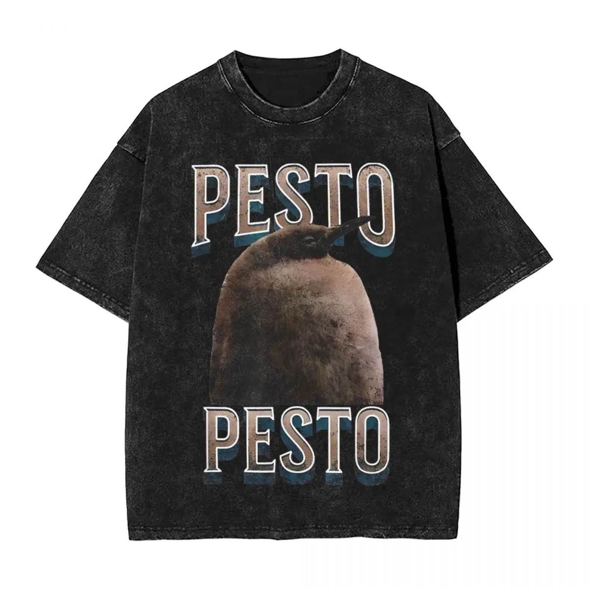 Washed T Shirts Vintage Pesto Penguin Famous Bird Meme Hip Hop Retro T-Shirts Oversize Animal Streetwear Tops Tees for Men Women