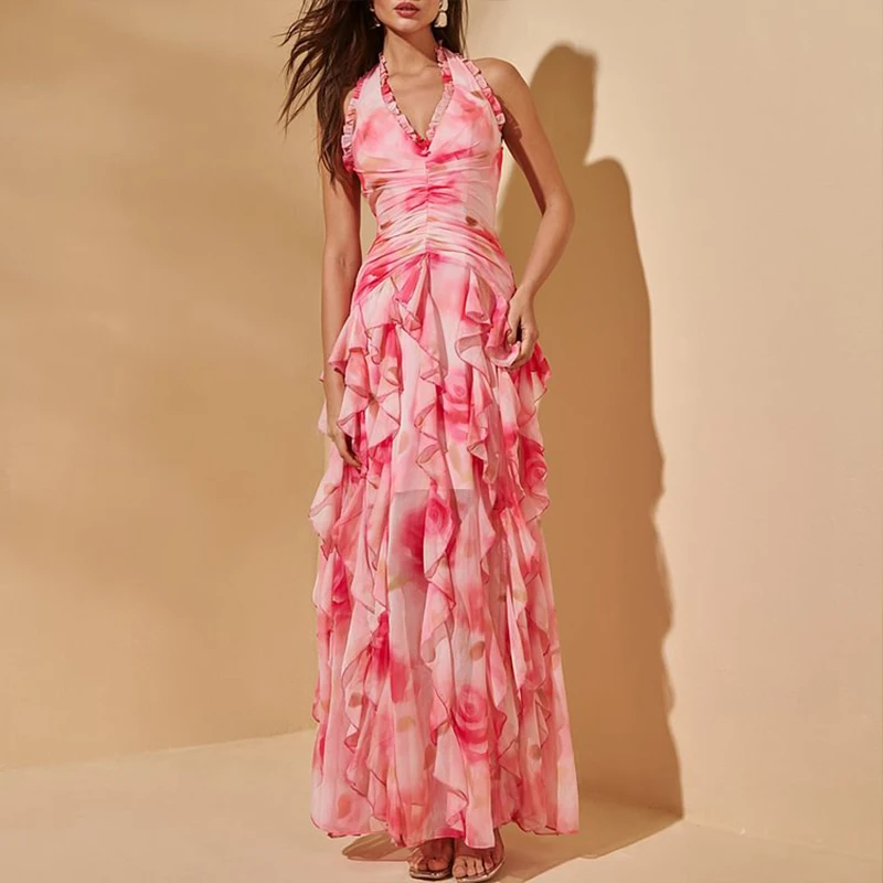 2025 جديد إمرأة مثير ملابس السباحة الخامس الرقبة مجموعة البكيني النساء رفع الأزهار طباعة الصيف عطلة الشاطئ ملابس السباحة فستان