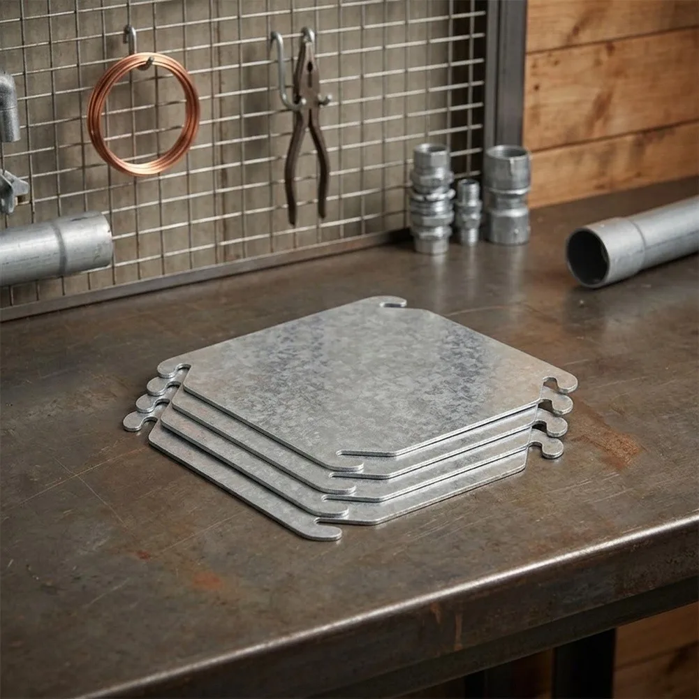 Electrical Box Cover For 4x4 Flat For Blank Cover With Mounting Slots Galvanized Steel Rust Resistant Long Lasting For 4 Inch