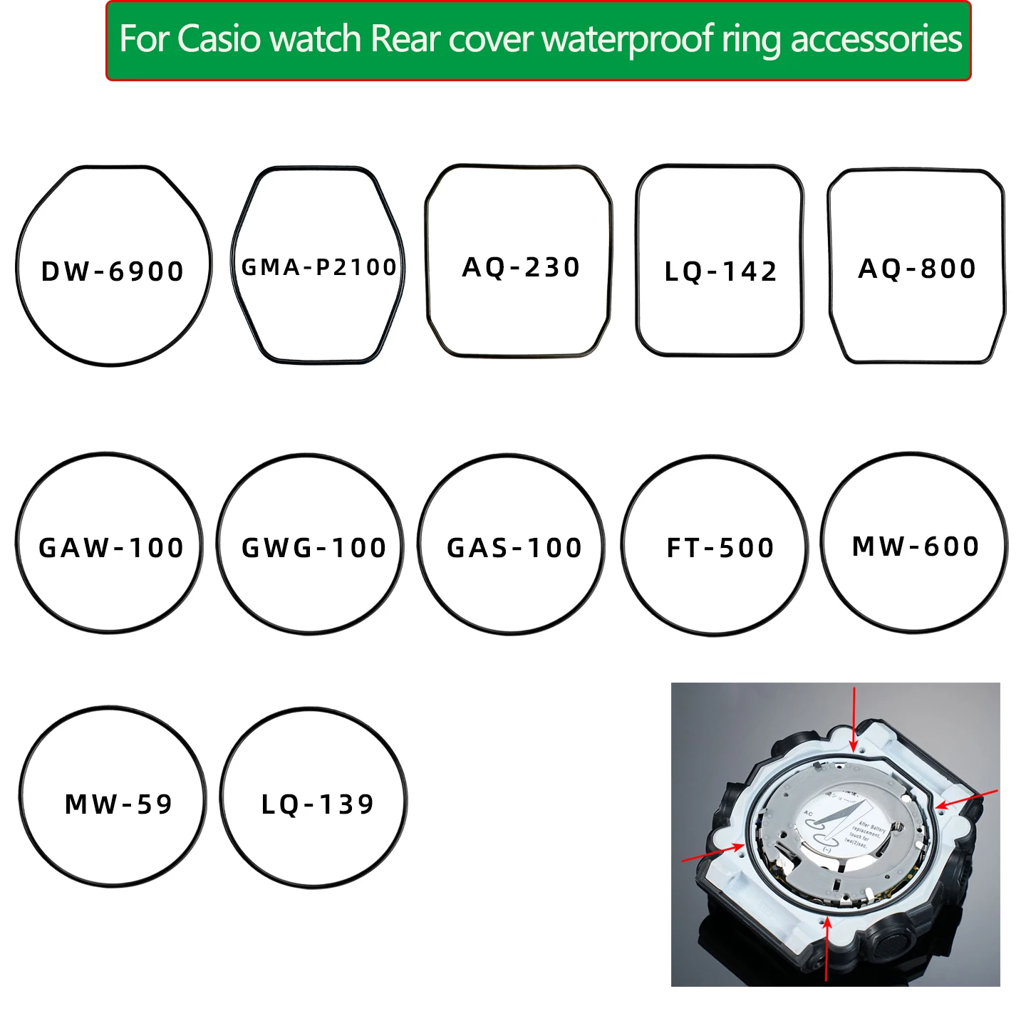 Para casio DW-6900/AQ-800/FT-500/MW-59/MW-59/GWG-100/AQ-800watch capa traseira anel de vedação à prova dwaterproof água anel de borracha acessórios de relógio