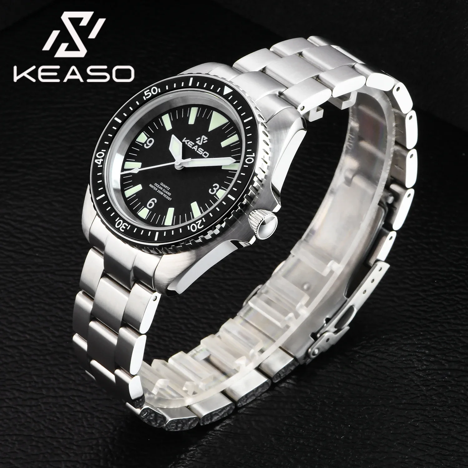 KEASO Men Scuba Diving Quartz Wristwatch Sapphire Ceramic Bezel 200M Waterproof C3 Luminous316L Steel Analog Sports Diver Watch
